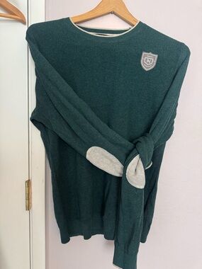 Noel Asmar Dark Green Crewneck Sweater with Contrast Elbow Patches